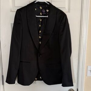 Twisted Tailor Black Satin Lapel Blazer 42R